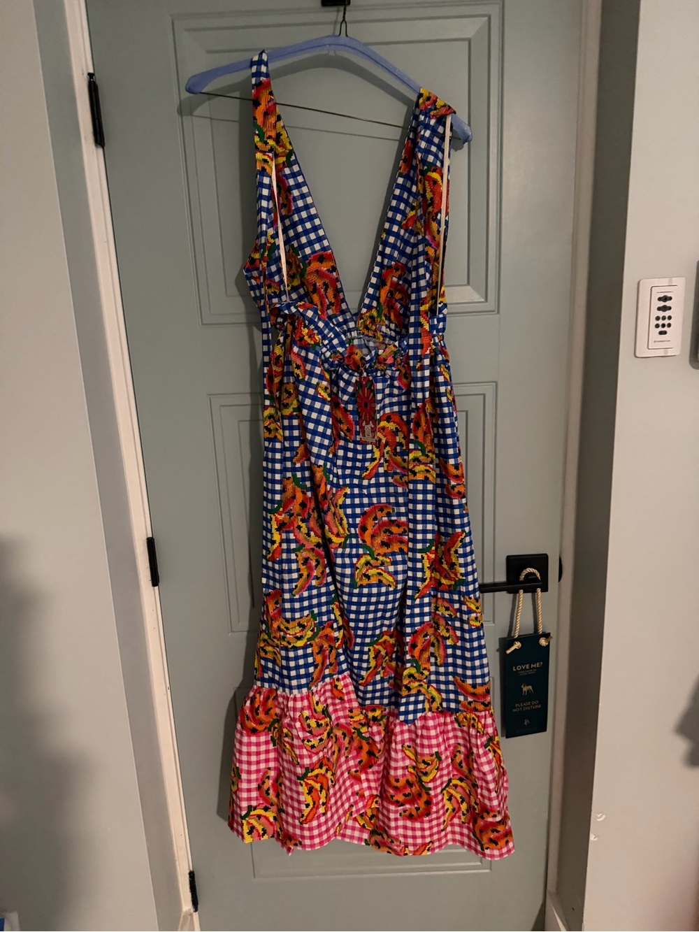FARM Rio Blue Gingham Maxi Dress with Tropical Print - Picture 3 of 7